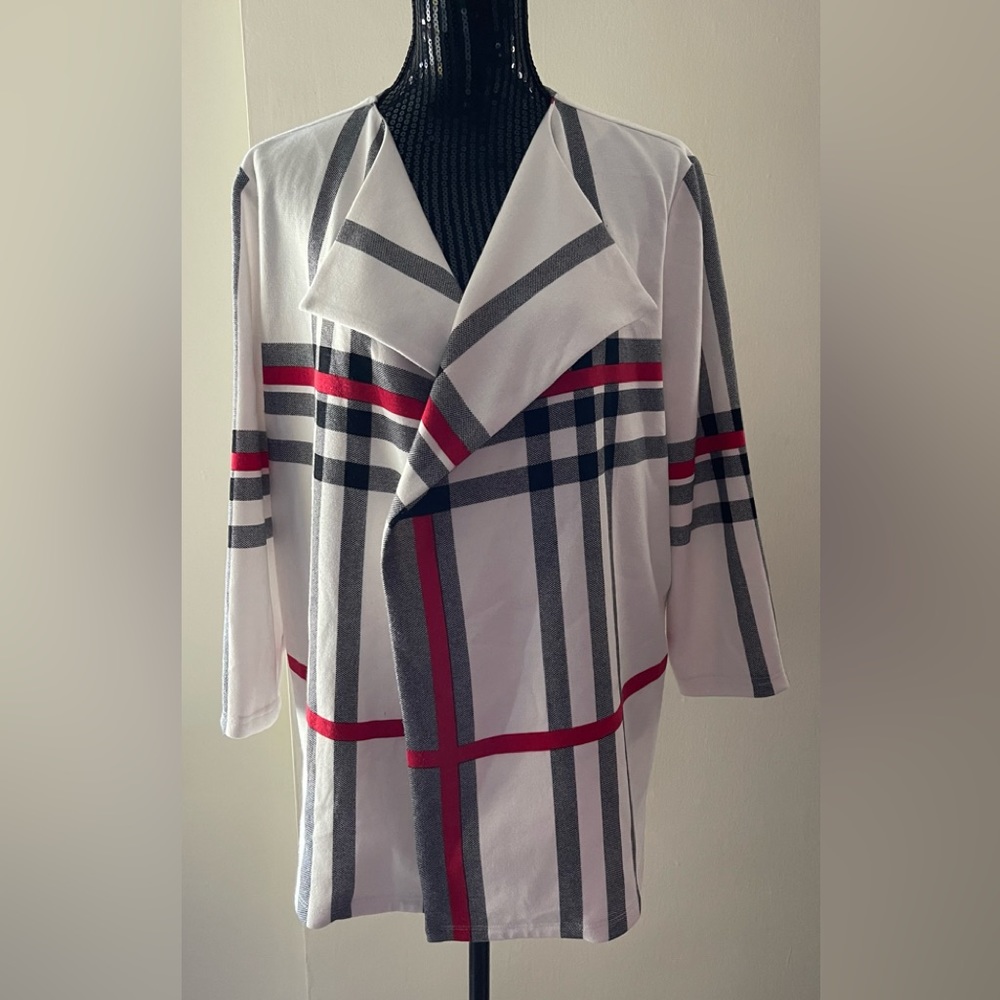Joseph Ribkoff Open Checkered Cover Up Jacket Size 16
